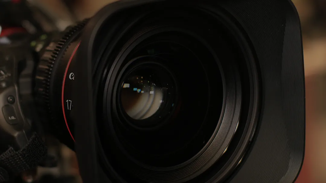 Closeup view of a camera lense.
