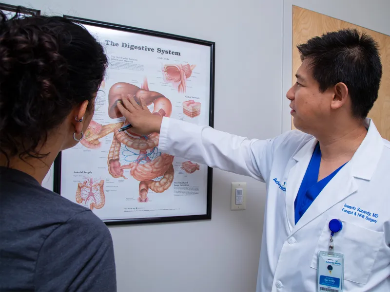 Dr. Iswanto Sucandy Showing patient diagram.